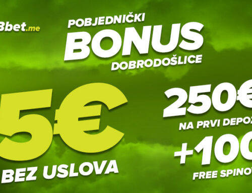 BONUS DOBRODOŠLICE: 5€ BEZ DEPOZITA + Bonus do 250EUR i 100 free spinova!